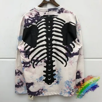 

Long Sleeve Tie dye KAPITAL BONE BIG T shirt Men Women Loose Embroidered flag T-shirt KAPITAL Top Tees