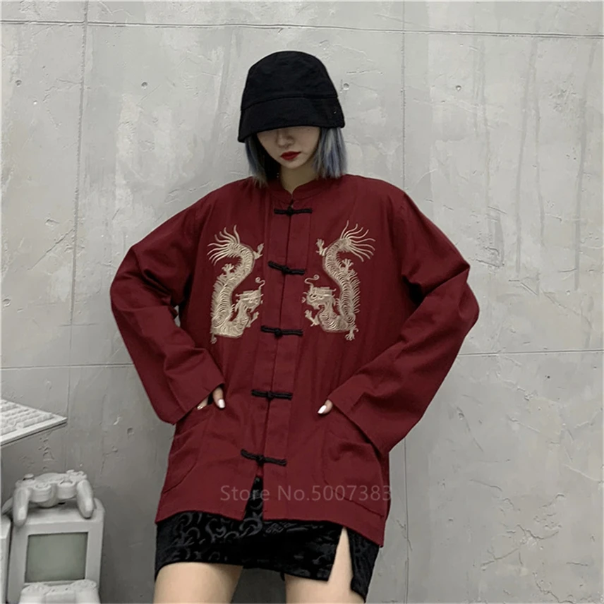 New Year Chinese Style Dragon Hanfu Vintage Clothing Embroidery Dragon Tang Suit Traditional China Fashion Tops Coat
