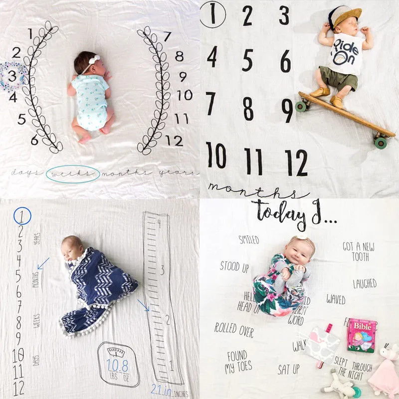 

Newborn Baby Infants Letters Print Blanket Mat Towels Bathing Swaddler Wrap Photography Props Monthly Growth Photo
