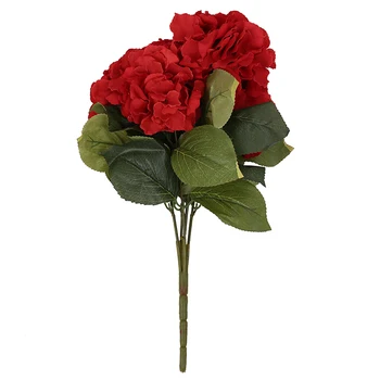 

Artificial Hydrangea Flower 5 Big Heads Bouquet (Diameter 7" each head) Red