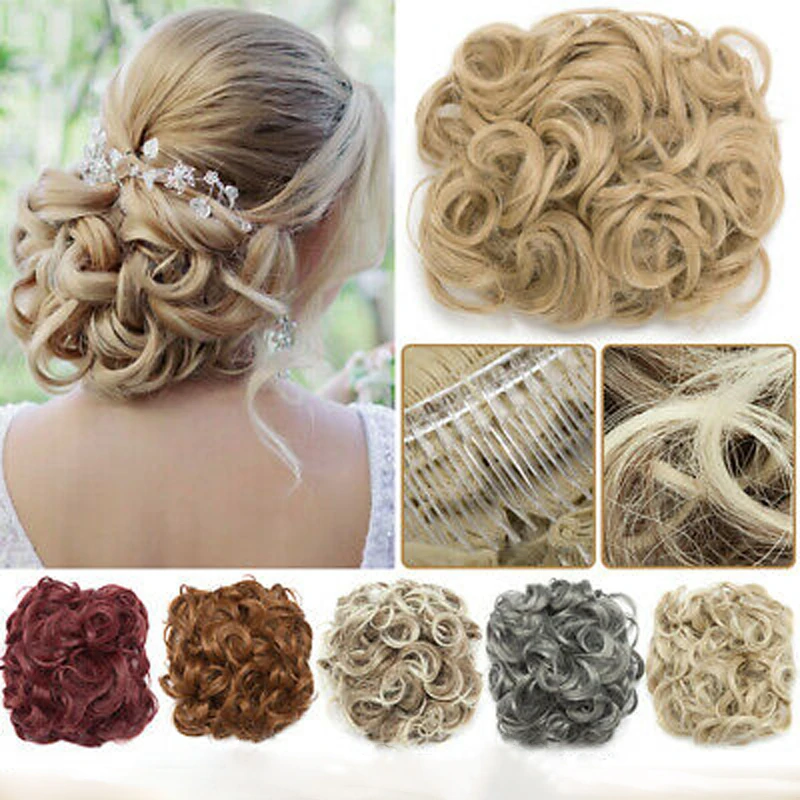 

WERD Curly Chignon Updo Hair Bow Two Comb Plastic Clip In Hair Extensions Chignon Synthetic Hairpieces For Women Hair