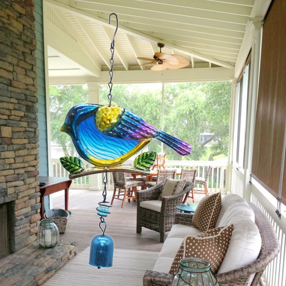 Sitting Bird Portable Metal Glass Decor Wind Chimes Yard Home Hanging Bells Outdoor Garden Ornament Oc18