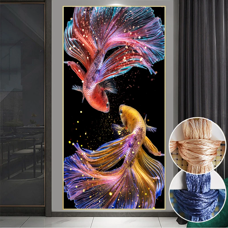 Needlework DIY Fish Printed Princess Goldfish Cross stitch Sets For Embroidery kit Full embroidery Koi Cross-Stitching Decoratio cross stitch kit,cross stitch tools