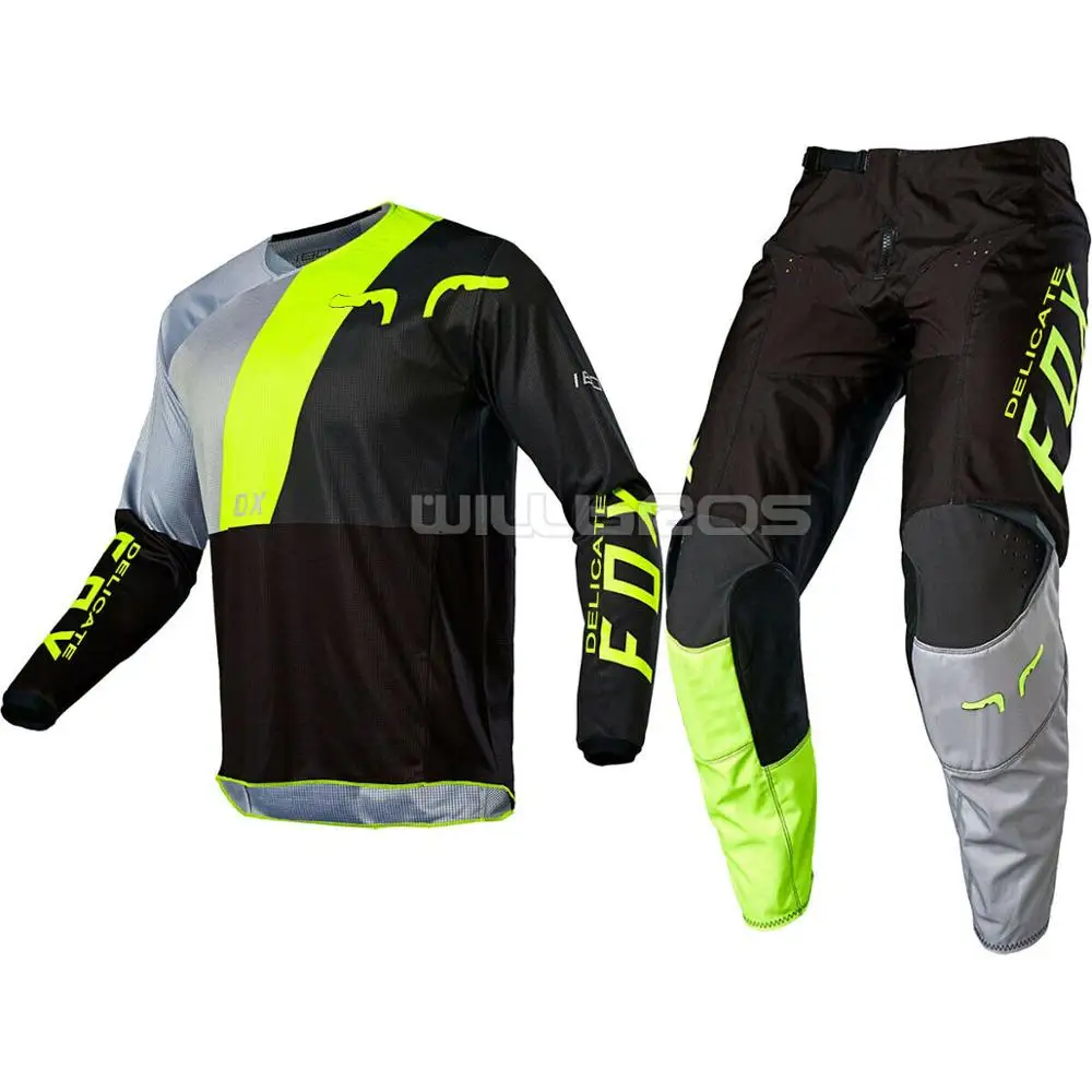 Fluo Black Delicate Fox 180 LOVL SE черный/желтый внедорожный MX ATV велосипед набор передач Джерси Брюки для мотокросса Мужской комплект - Цвет: Fluo Black