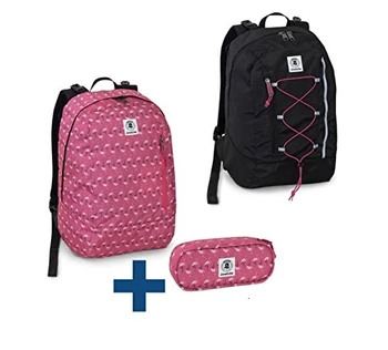 

Invicta zaino reversibile 33x44x20cm rosa fenicotteri + astuccio lip pencil 23x10x5,5cm combinazione scuola zaino double face