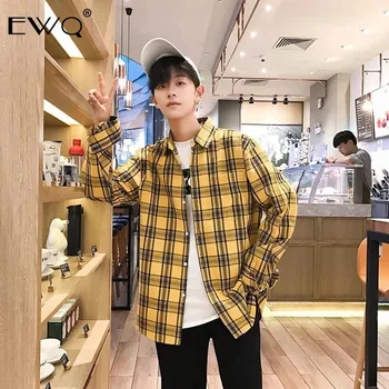 

EWQ / 2020 Men's Casual Clothing Lattice Shirt Long Sleeve Tide Casual Single Breasted Loose Tops For Male 19H-a230