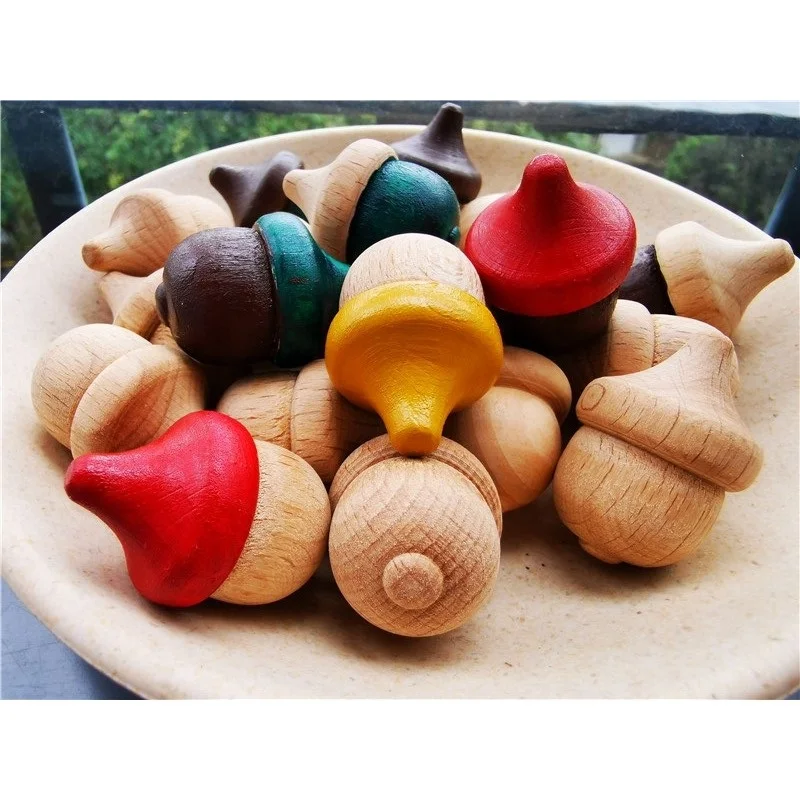 Handicraft Loose-Parts Acorns Toy Painting Creative Solid 10pcs Beech