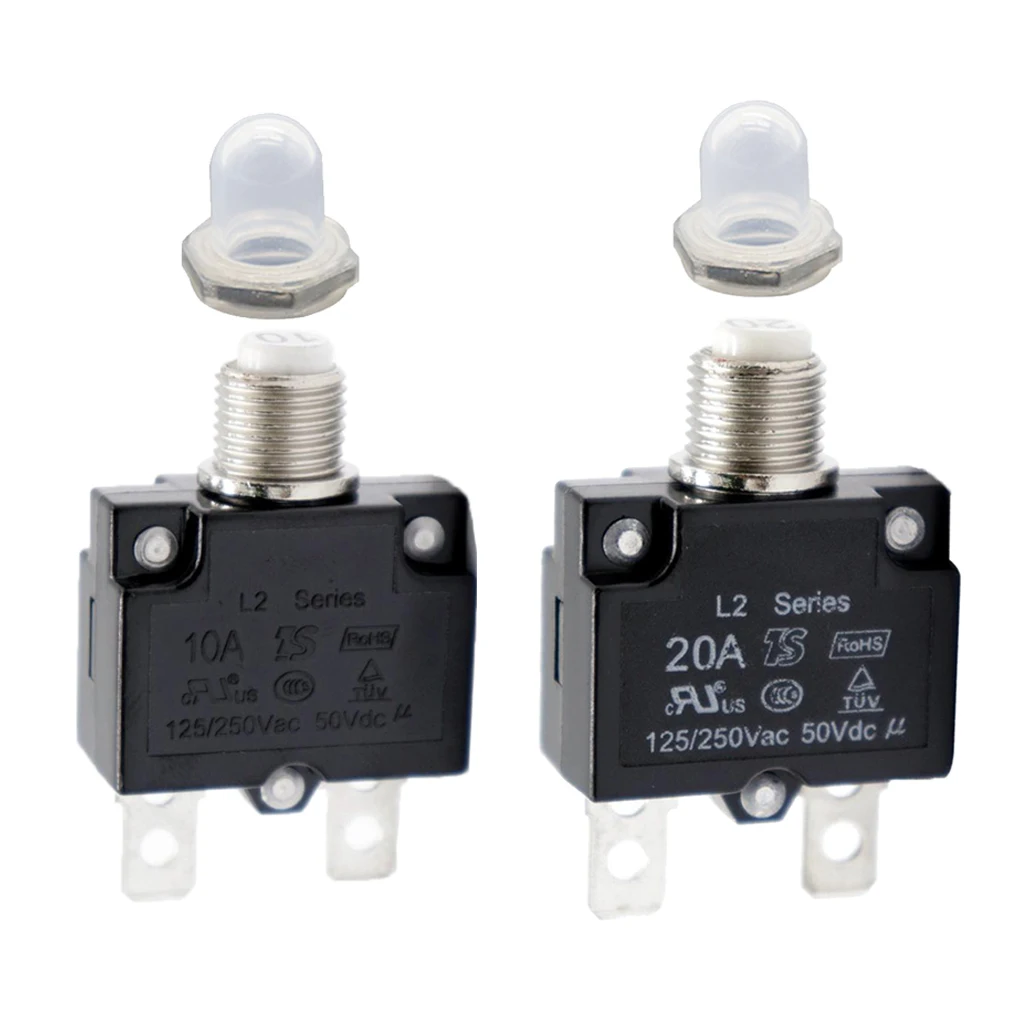2X 20A/10A Circuit Breaker Overload Protector Switch + Clear Waterproof Cap 