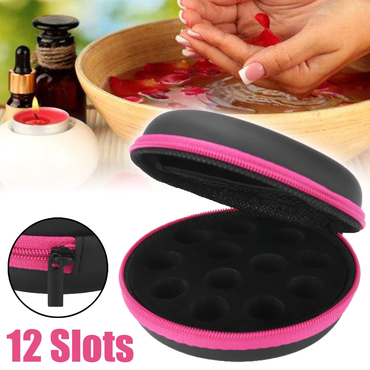 Round 12 Slots Aromatherapy Essential Oil Storage Case Box Organizer Bag