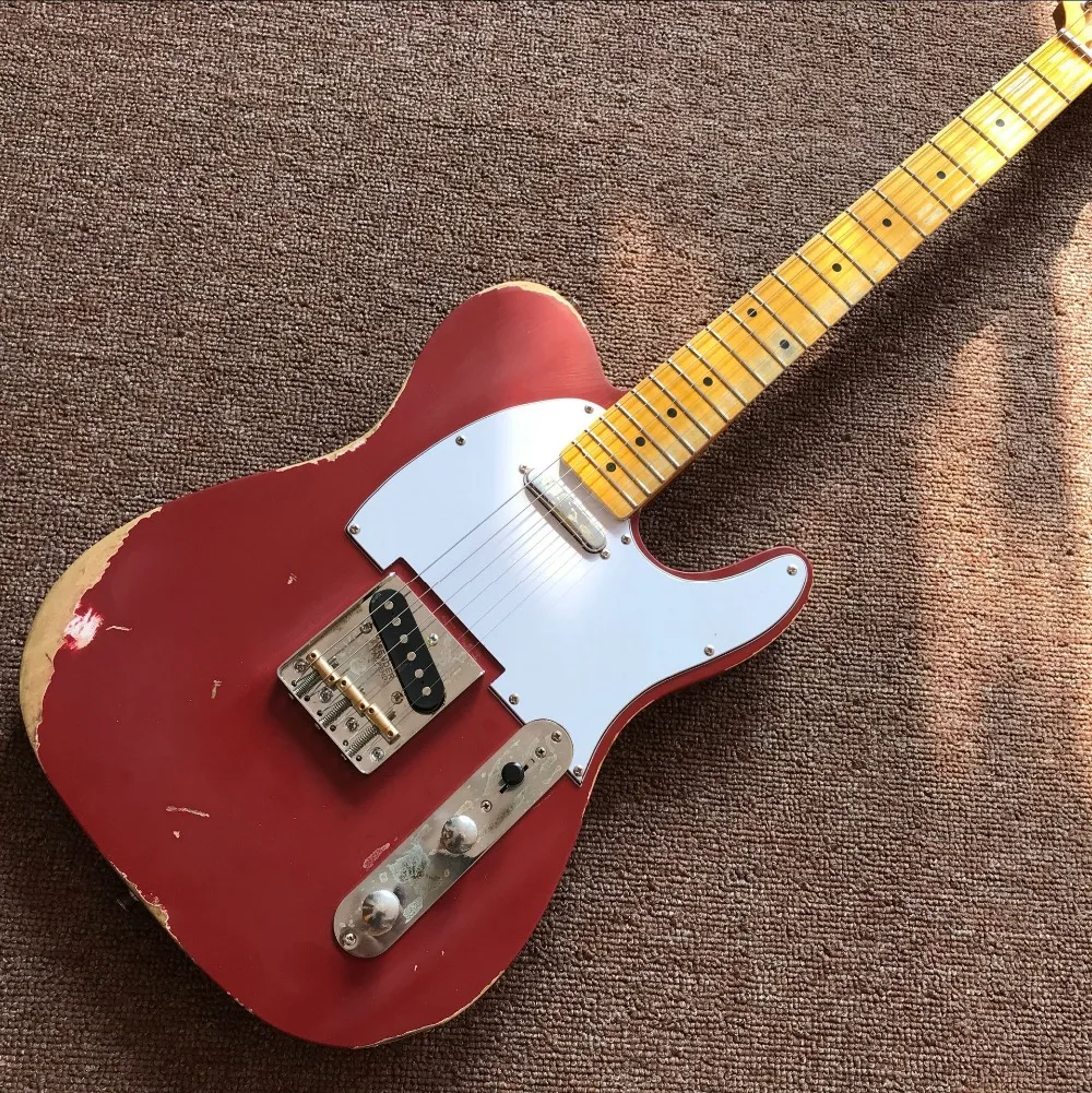 custom shop. TELE 6 Strings Maple fingerboard red Electric Guitar,telecaster gitaar relics by hands guitarra.real photos 219