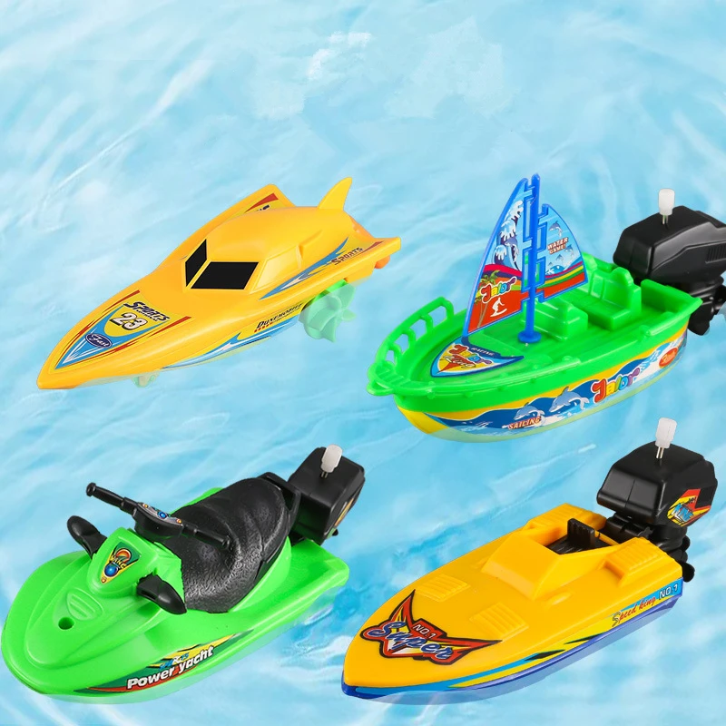 Bathtub Fun Boats Toys Wind Up Water speed boat Toy for Summer Water Game 
