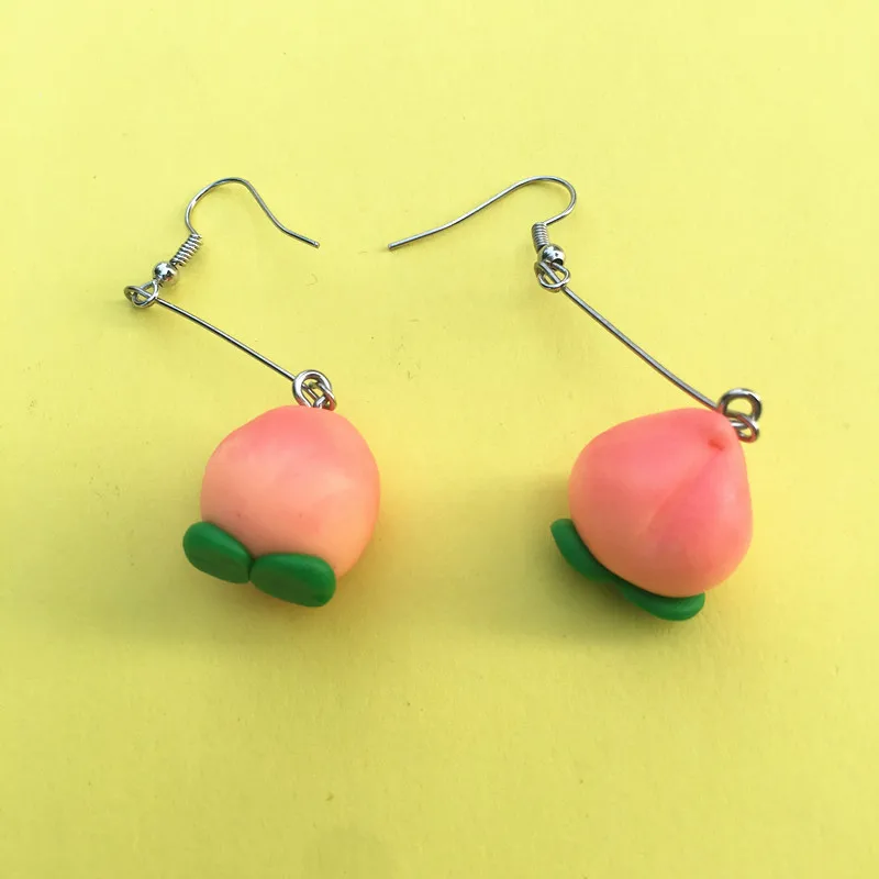 Gold and Peach Dangle Earrings Polymer Clay Teal