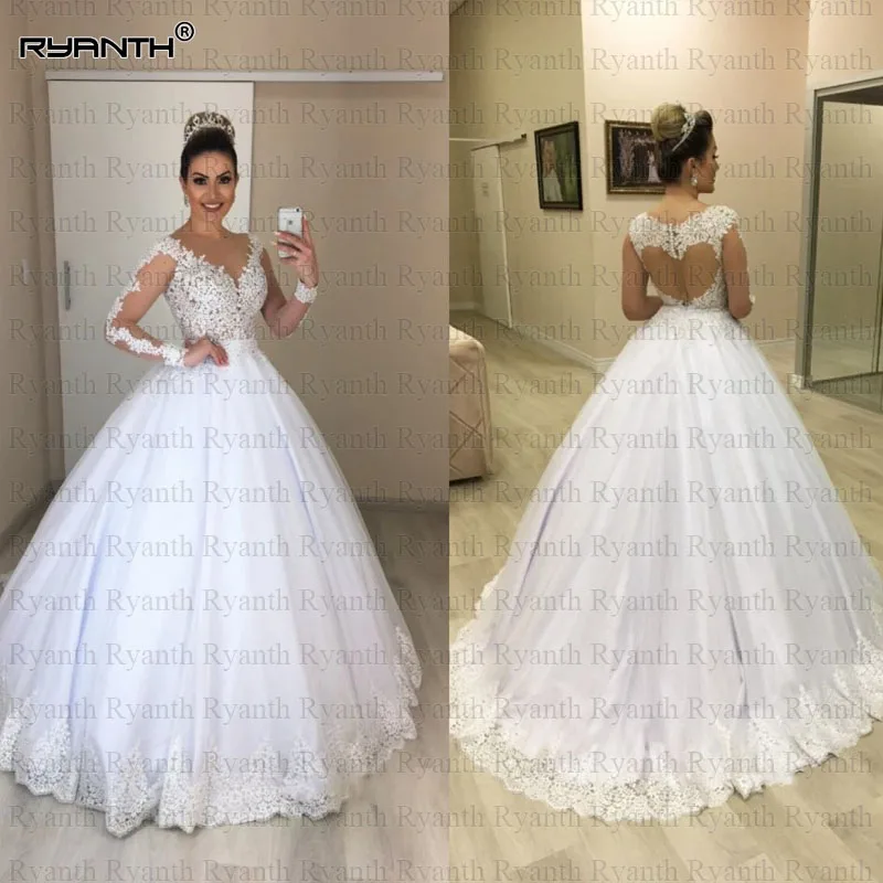 Vestido de noiva/ Новое поступление, бальное платье принцессы 2 en 1, свадебное платье, сексуальная Чистая иллюзия, кружевное свадебное платье с длинными рукавами