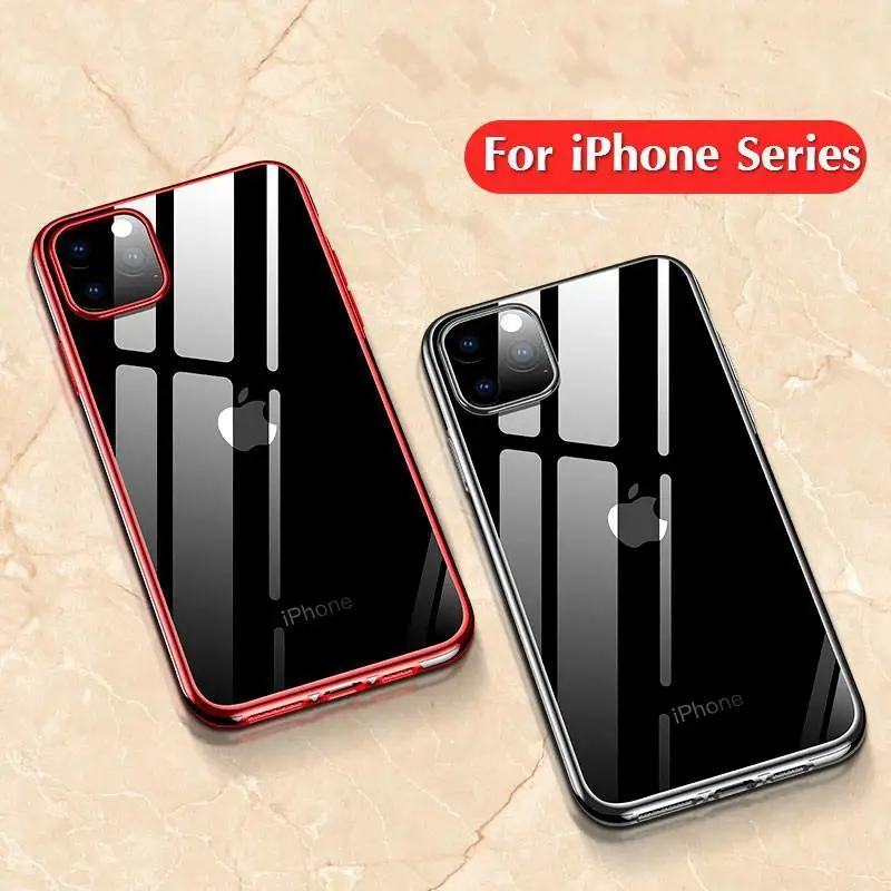 Clear Plating Case For iPhone 11 Pro Max 2019 Soft TPU Cover 8 7 6 6S Plus X XR XS Silicone Crystal Coques |