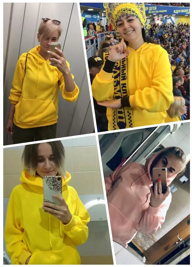 Yellow Hoodies Women Harajuku Sweatshirt Long Sleeve Hoodie Hooded Pullover Tops Blouse With Pocket Fashion Clothes f1