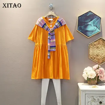 

XITAO Pleated Patchwork Dress Fashion New Women Hem 2020 Summer Goddess Fan Pullover Elegant Casual Style Dress ZLL5218