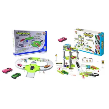 

4/8 Pcs Alloy Toy Car Race Track Set Plastic Urban Rail Scene Taxiing Toy Car Toddlers Kids Gifts