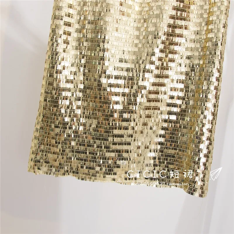 Harajuku Sequins Skirt Women's Sexy Silver Sequined Midi Skirt Girls Elastic-Waist Package Hip One-Step Skirts Party Skirts