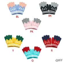 Детские зимние теплые варежки из искусственной шерсти; лыжные перчатки контрастного цвета в полоску с рисунком кота