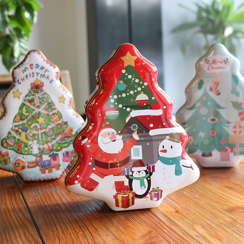 

2019 New Big Size Tree Shape New Christmas printing Tin Candy & Cookies Box Chocolate Gift Storage Box Multi-use Case