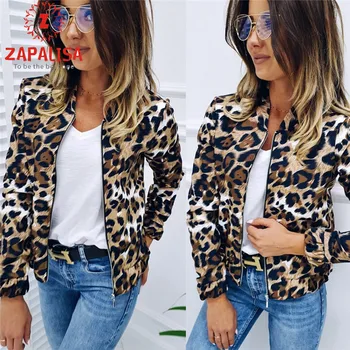 

Fashion Leopard Zipper Autumn Loose Jackets Women Casual Stand Neck Long Sleeve Hot Sales Punk Style Streetwear Patchwork Coat