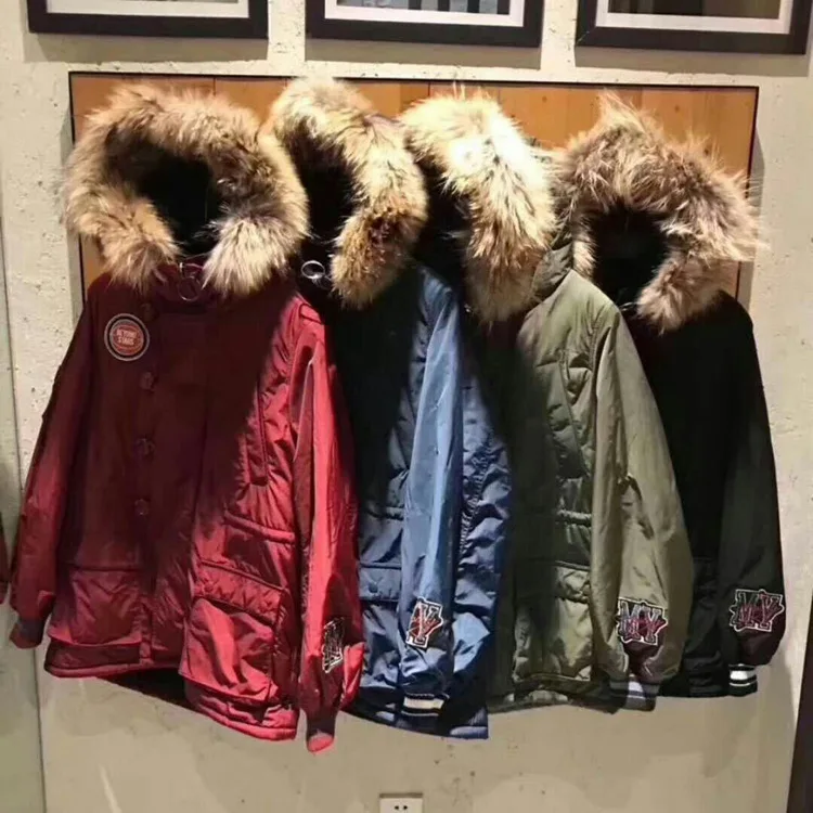 

M * Ssy Autumn And Winter New Style Applique Badge Raccoon Fur Collar N2B Short Cotton-padded Clothes Cotton Coat