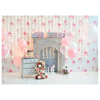 

7x5ft-2.1x1.5m Pink Background for Birthday Photography Flowers 1st Birthday Backdrop Pink Balloons Lighting Photo Shoot