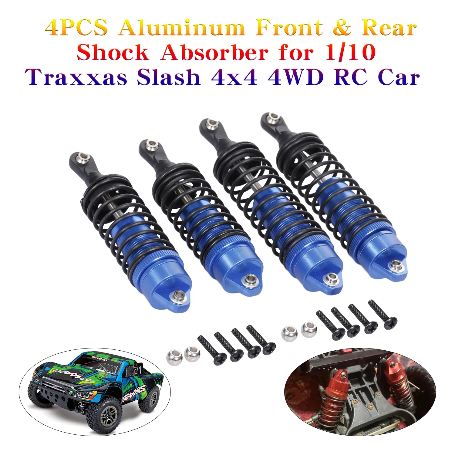 4Pcs RC Car Front /& Rear Metal Shock Absorber for Traxxas 1//10 Slash 4x4