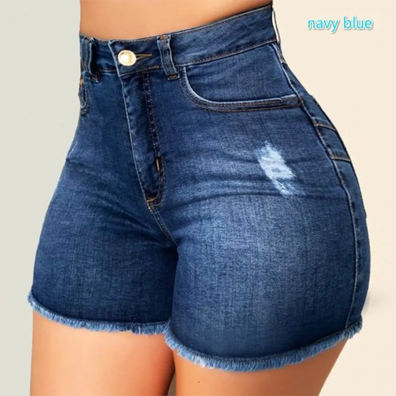 Women Summer High Waist Denim Shorts Ladies Ripped Hole Stretch Thin Jeans ShortsBodycon Short Pants