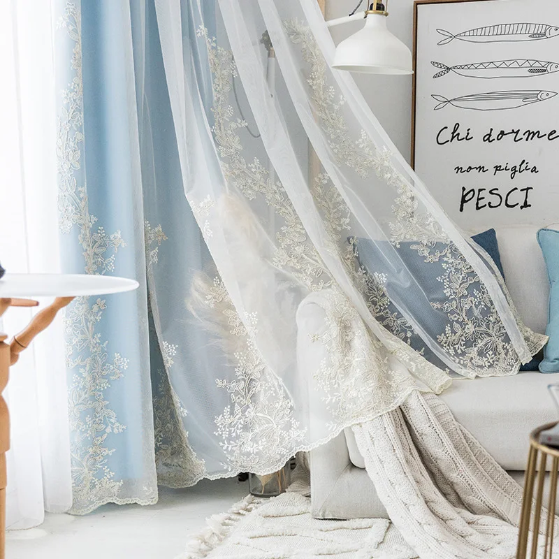 Rideaux de Tulle de luxe brodรฉs pour salon chambre ร coucher Voile Floral rideau de fenรชtre transparent pour stores de cuisine