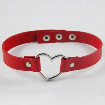 

Adjustable Gothic Leather Chic Buckle Heart Shape Collar Choker Necklace Punk Style O-Ring Jewelry