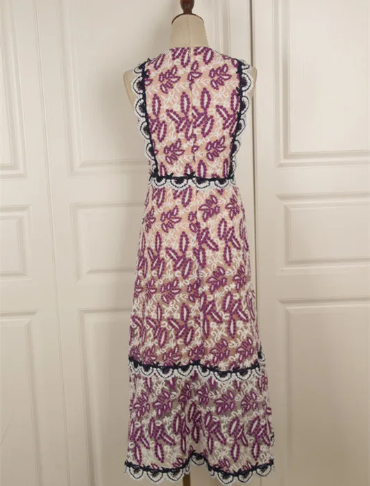 Элегантное французское Брендовое дизайнерское длинное платье миди с цветочной вышивкой Viovet кружевное рождественское платье без рукавов с высокой талией