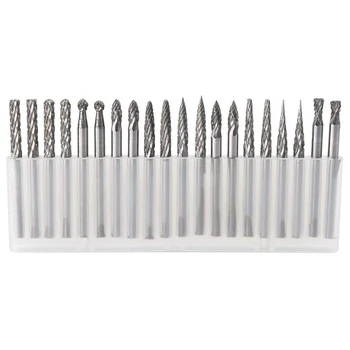 

20Pcs/Set 1/8 Inch (m) Shank Solid Cemented Carbide Rotary Burr Set for Drilling Carving Engraving Metals Wood