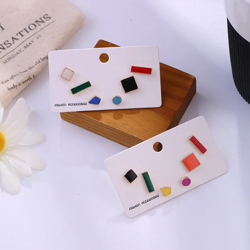 

6 Pcs/set 2020 New Statement Earrings Set for Women Girl Colorful Glaze Square Rectangle Geometric Stud Earring Jewelry