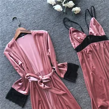 Fiklyc Женская одежда для сна халаты толстые теплые бархатные пижамы халат толстые теплые женские осенние зимние однотонные плюшевые мини Кружева Глубокий V