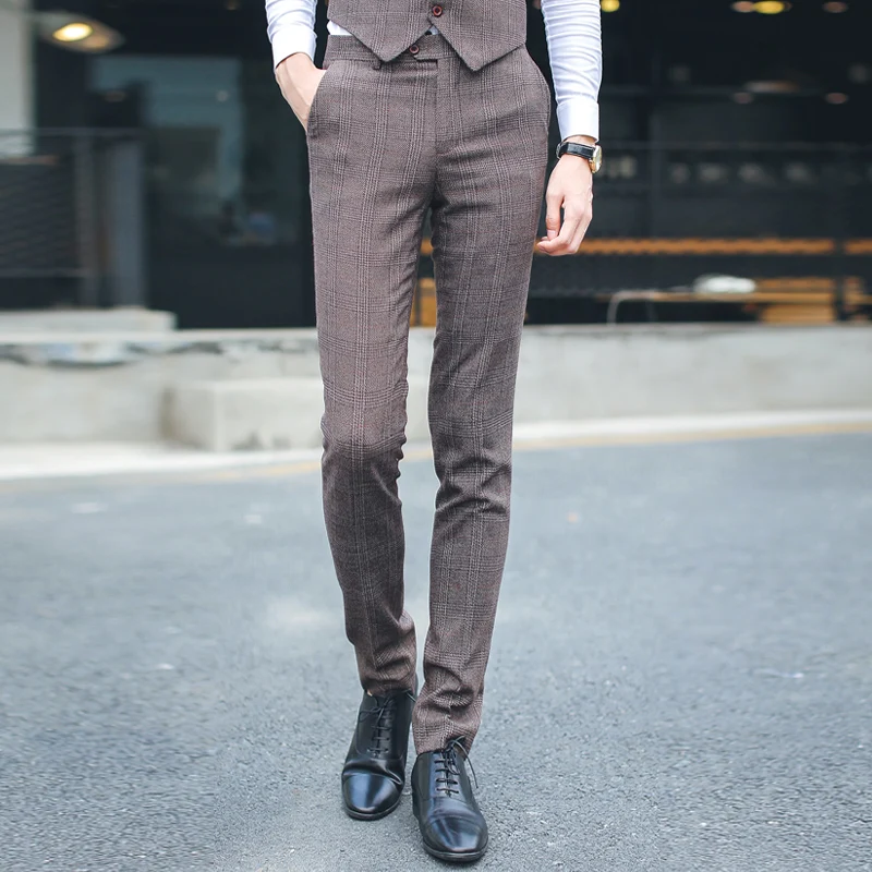 Хорошие мужские тонкие повседневные брюки, мужские брюки, высококлассные брендовые модные бутиковые клетчатые повседневные деловые брюки/Британский Повседневный - Цвет: 2