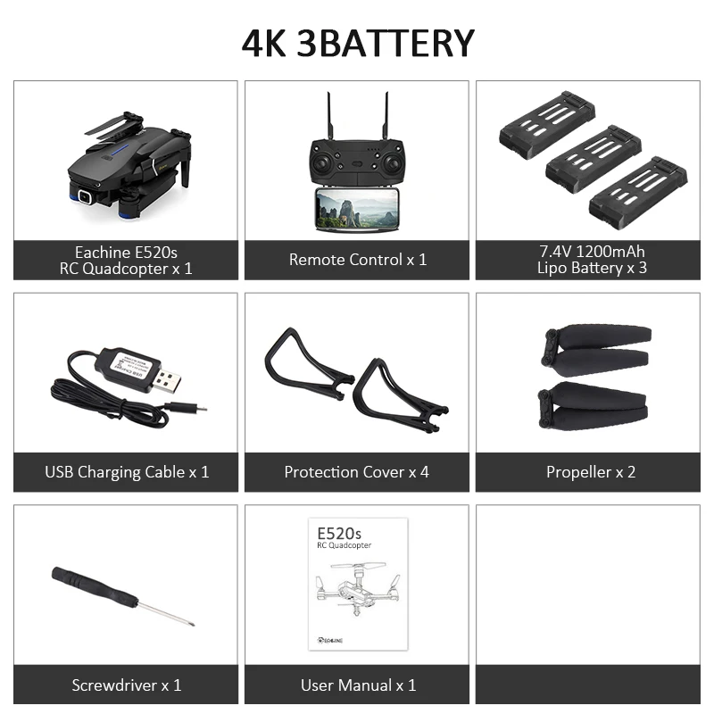 Eachine E520S Quadcopter gps WI-FI 4K с видом от первого лица/1080 P HD Камера Широкий формат gps позиционирования режим Дрон Квадрокоптер с дистанционным управлением - Цвет: 4K 3battery