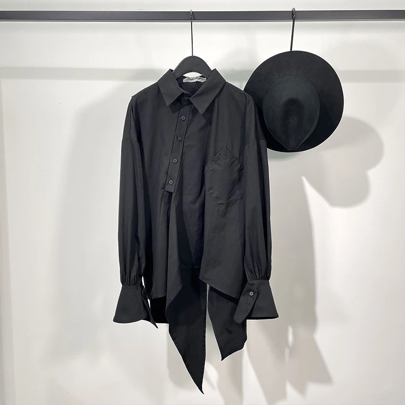 

Мужская рубашка с длинными рукавами, свободная Асимметричная рубашка с темным воротником и расклешенными манжетами, весна-осень