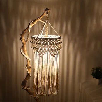 

Nordic Style Cotton Rope Hand-Knitted Tassel Lampshade Tapestry Macrame Hanging Lamp Decoration for Living Room