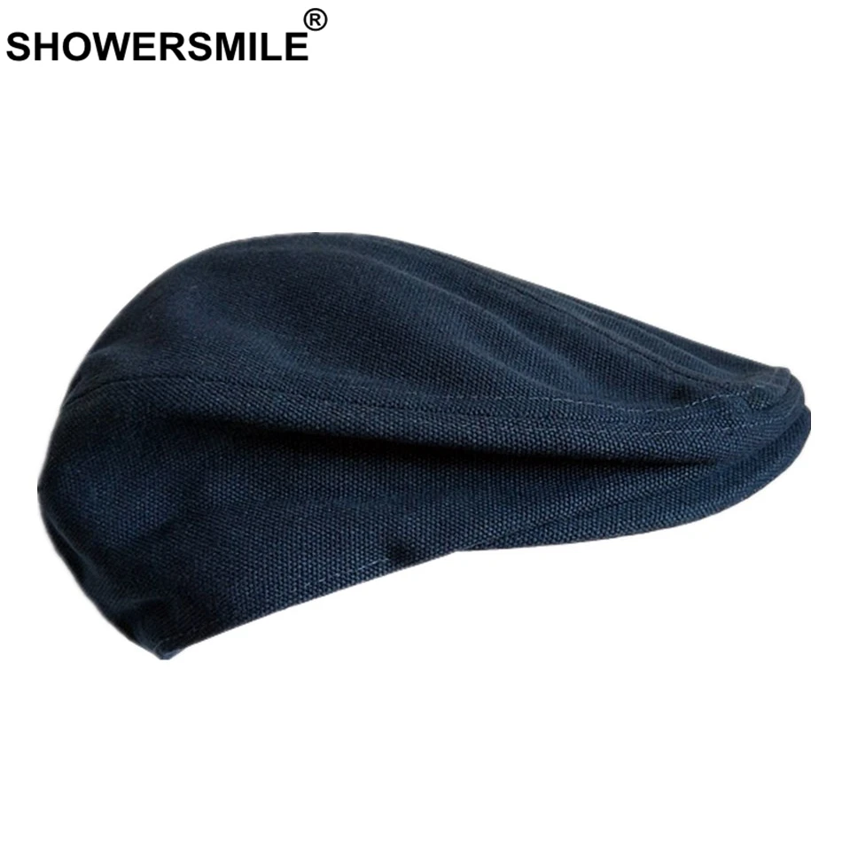 Мужской берет SHOWERSMILE шапка из 100% хлопка серого цвета на плоской подошве мужская