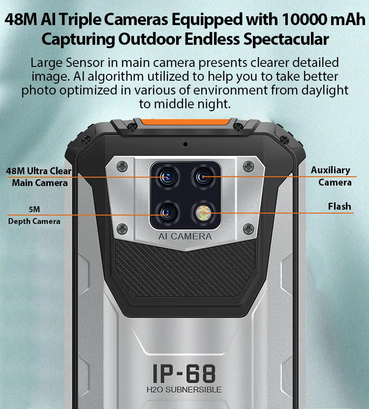 OUKITEL WP6 IP68 Rugged Waterproof Smartphone MT6771T Octa Core 9V/2A 10000mAh Battery 48MP Triple Camera 6GB 128GB Mobile Phone