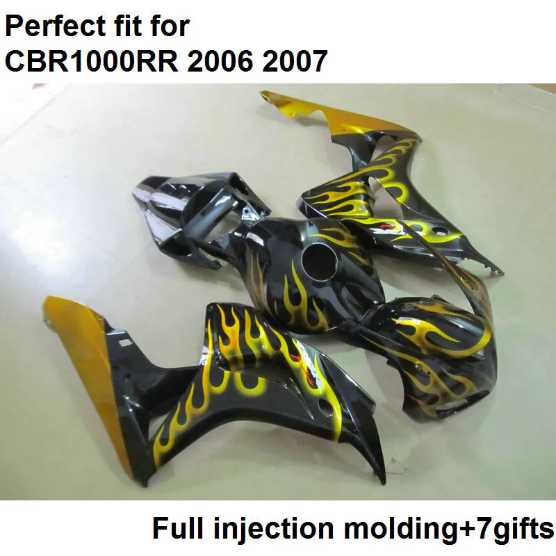 Мотоцикл обтекатель комплект для Honda инъекции CBR1000RR 2006 2007 желтые языки пламени черный обтекатели комплект CBR 1000RR 06 07 SZ02