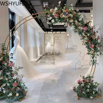 

Wedding props Double ring wrought iron arch wedding arch backdrop decor for party birthday artificial flower stand shelf frame