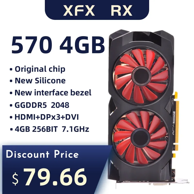 بطاقات فيديو مستعملة طراز xfx 570 4g 256bit GDDR5 لكمبيوتر سطح المكتب xfx بطاقة فيديو amd rx 570 4gb rx 570 radeon rx 570 بطاقة فيديو 4gb|بطاقات الرسومات| - AliExpress