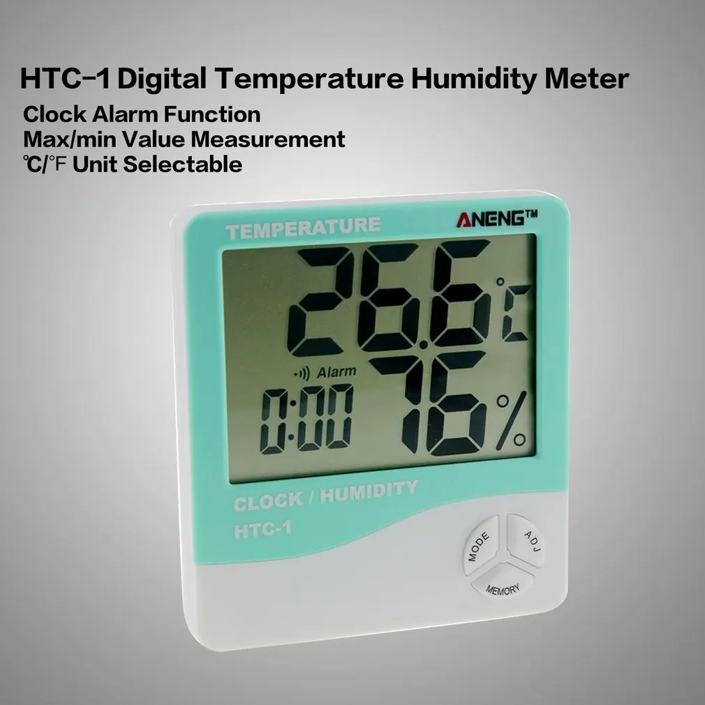 HTC-1 Indoor LCD Electronic Digital Temperature Humidity Meter Digital Thermometer Hygrometer Alarm Clock Weather Station