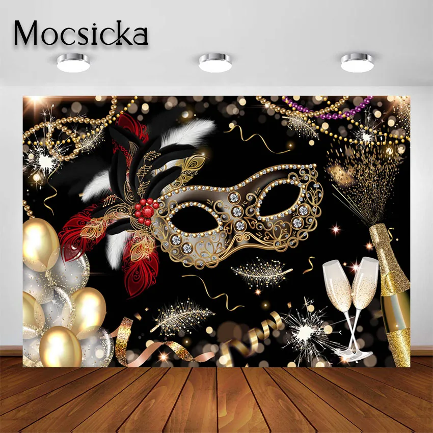 Mocsicka фон для маскарада вечевечерние Золотая и черная маска шампанское карнавал