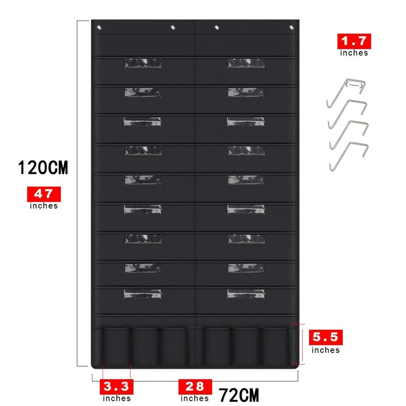 20 карманных дверных подвесных файлов-органайзеров с именной биркой, черные настенные карманные карты для хранения с 4 вешалками, отлично подходят для класса, школы, Н