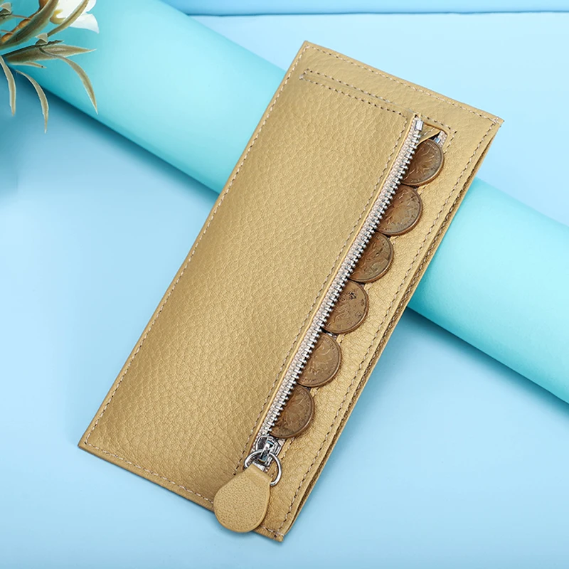 Credit Card Holder Synthetic Leather Wallet Leather Coin Purse Contact's Multi-color Cowhide Leather Women's Credit Card Holder Zipper Coin Purse Simple Female Card Wallet Slim Money Clip