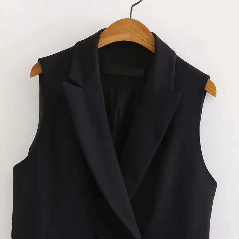 

2019 Spring New Style Europe And America Za Double Breasted Waistcoat Women's Dress
