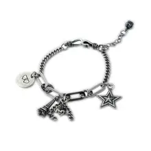 Чистое Серебро S925 серебро винтажная башня Сердце Звезда Кулон звено цепи браслет 925 серебряные ювелирные изделия(YRT